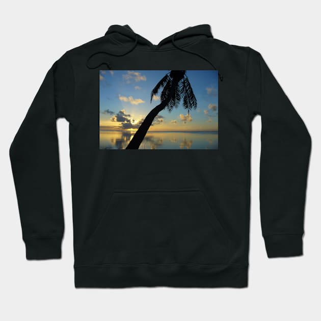 Peaceful Blue Palm Tree Sunset Hoodie by KaSaPo